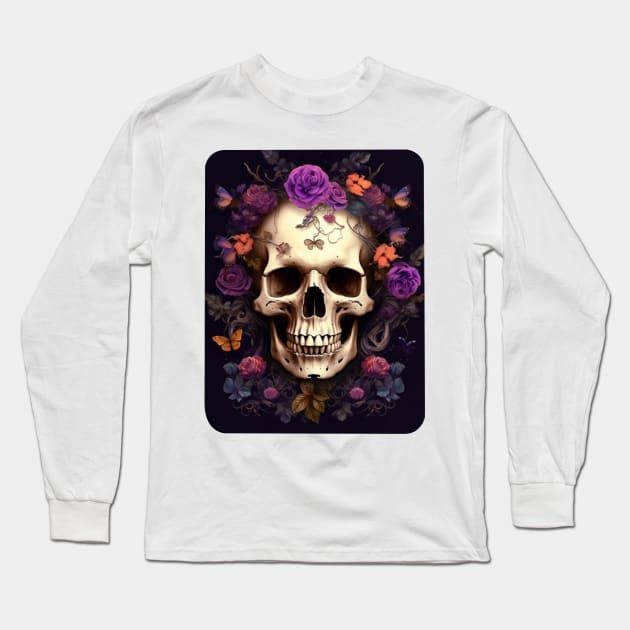 Skull with Flowers Long Sleeve T-Shirt by DesginsDone